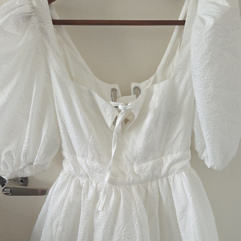 BHLDN White Textured Puff Sleeve Dress